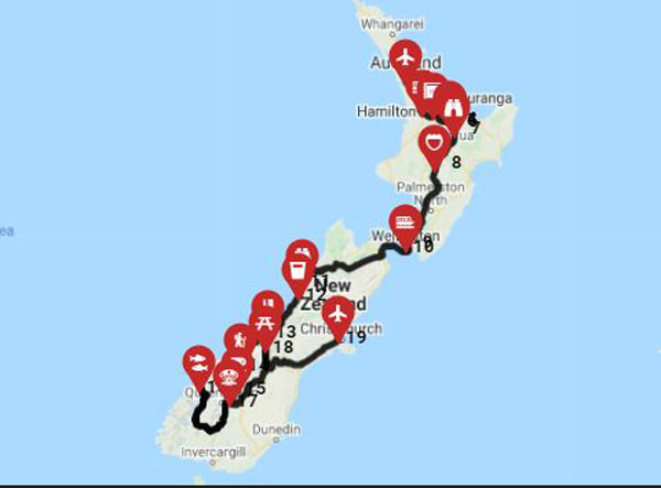 שכירת קראוון בניו זילנד - מסלול